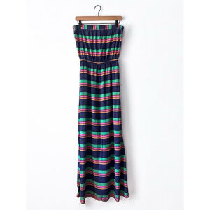 Splendid Strapless Maxi Dress Small NWT Navy Multicolor Stripe Pockets
